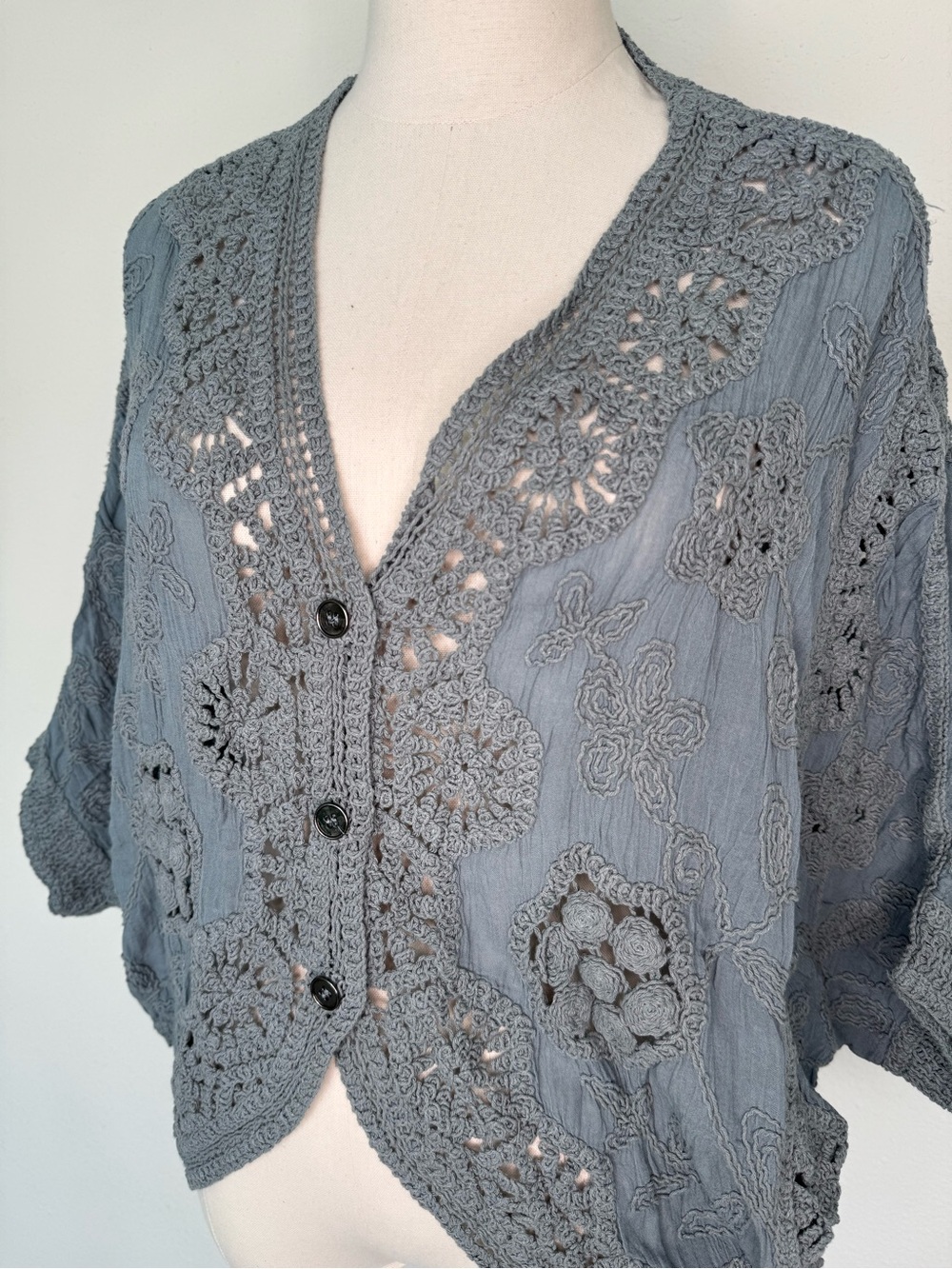 Crochet Cardigan — Grey - Picture 3 of 5